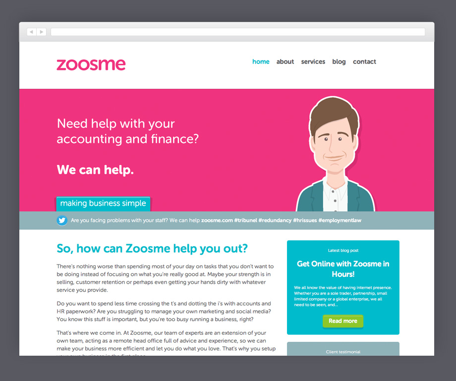 New Zoosme homepage featuring custom illustrations New Zoosme homepage featuring custom illustrations